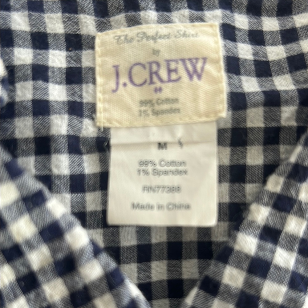 J. Crew Navy Blue and White Checkered Women’s Long Sleeve Shirt Size M - Picture 2 of 5